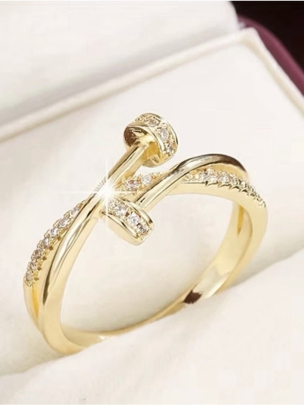 Gold Crystal Accent Nail-Style Ring - Sizes 8 & 9